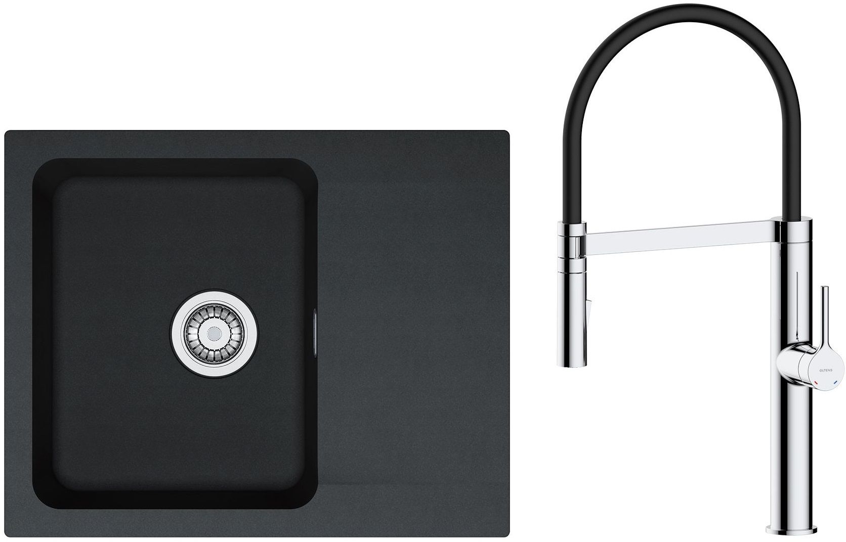 Zestaw Franke Orion OID 611-62 zlewozmywak 62x50 cm z baterią kuchenną Oltens Borga onyx/chrom/czarny (1140286441, 35207100) - Wysyłka w 24h