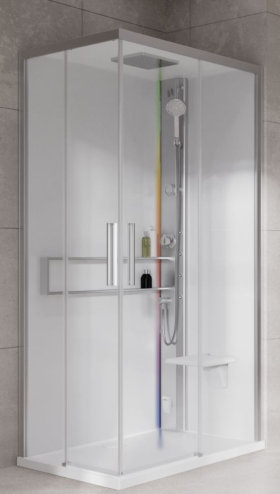 Novellini Glax 2 2.0 A kabina z hydromasażem 100x70 cm prawa parowa z brodzikiem srebrna G22A107DM5-1BB