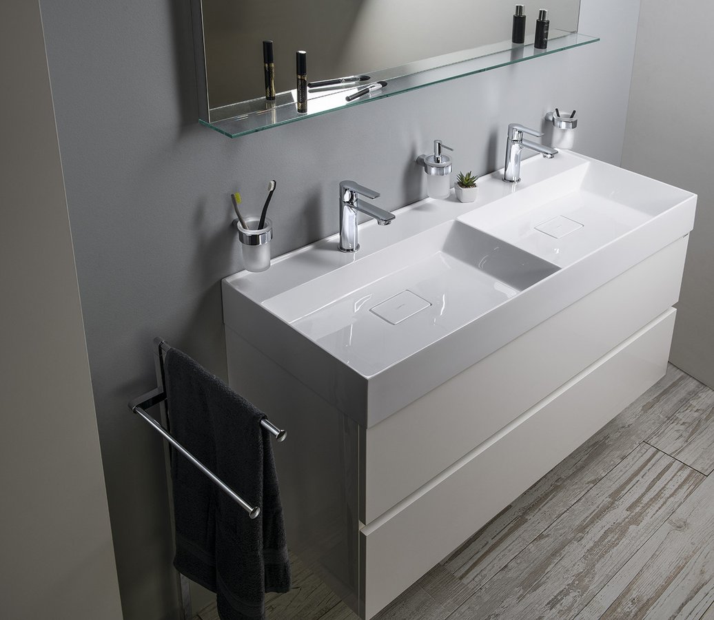 Sapho Godiva umywalka 119x44 cm ścienna prostokątna podwójna biała GU119