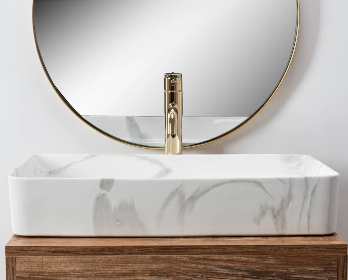 Rea Denis umywalka 61x35 cm nablatowa prostokątna biały/szary połysk REA-U5896