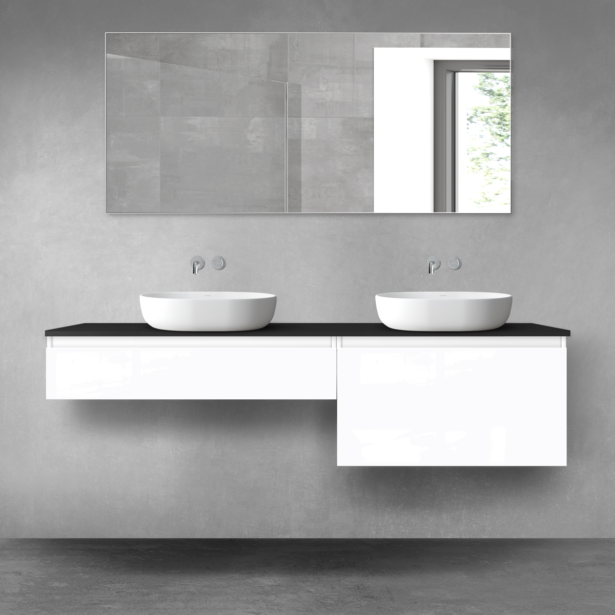 Oltens Vernal zestaw mebli łazienkowych 180 cm z blatem biały połysk/czarny mat 68586000 - Wysyłka w 24h