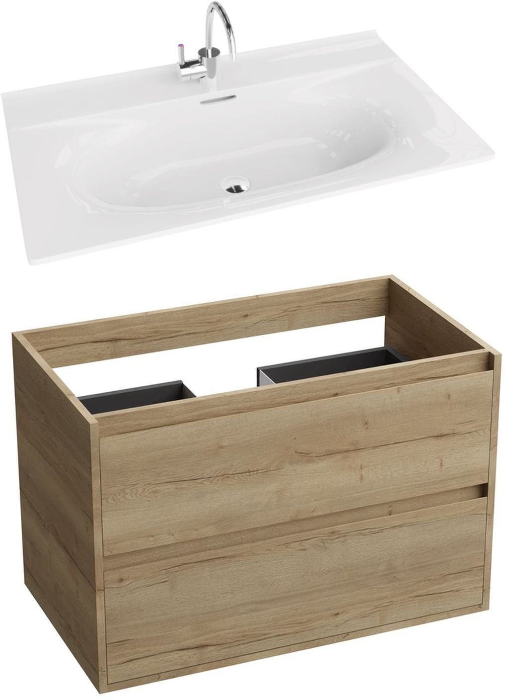 LaVita Kolorado umywalka z szafką 80 cm Minnesota zestaw meblowy biały/dąb (5900378324409, 5908211416212)