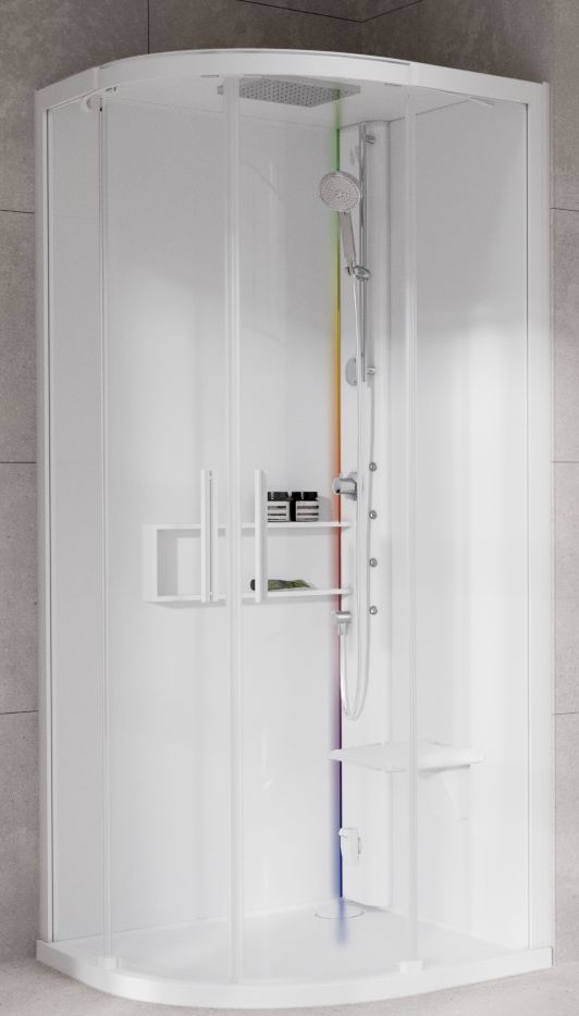 Novellini Glax 2 2.0 R kabina z hydromasażem 100x100 cm półokrągła parowa z brodzikiem total biała G22R100M5-1UU