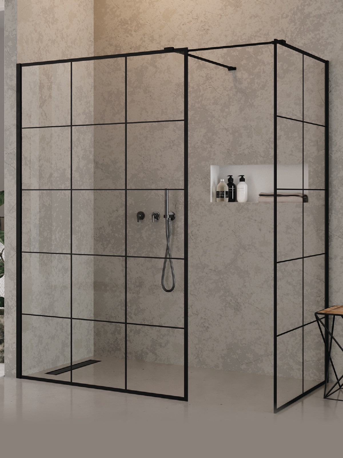 New Trendy New Modus Black kabina prysznicowa walk-in 130x90 cm prostokątna czarny mat/szkło ze wzorem EXK-5644
