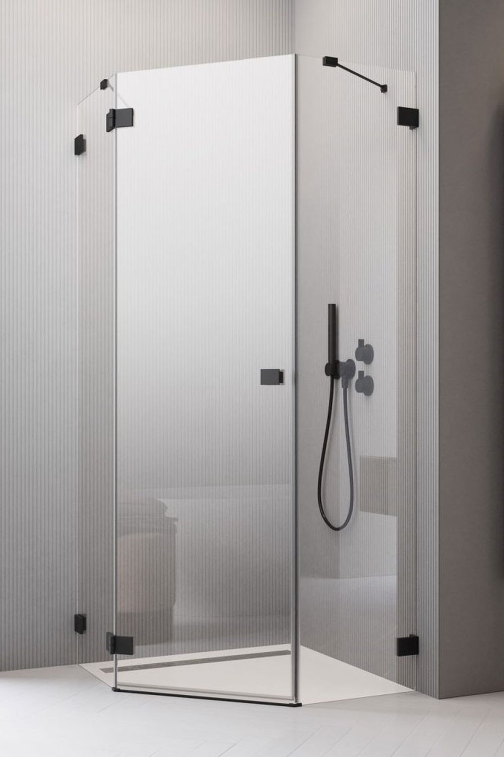 Radaway Essenza Pro Black PTJ kabina prysznicowa 90x100 cm pięciokątna lewa czarny mat/szkło przezroczyste 10100000-54-01L/10100700-01-01