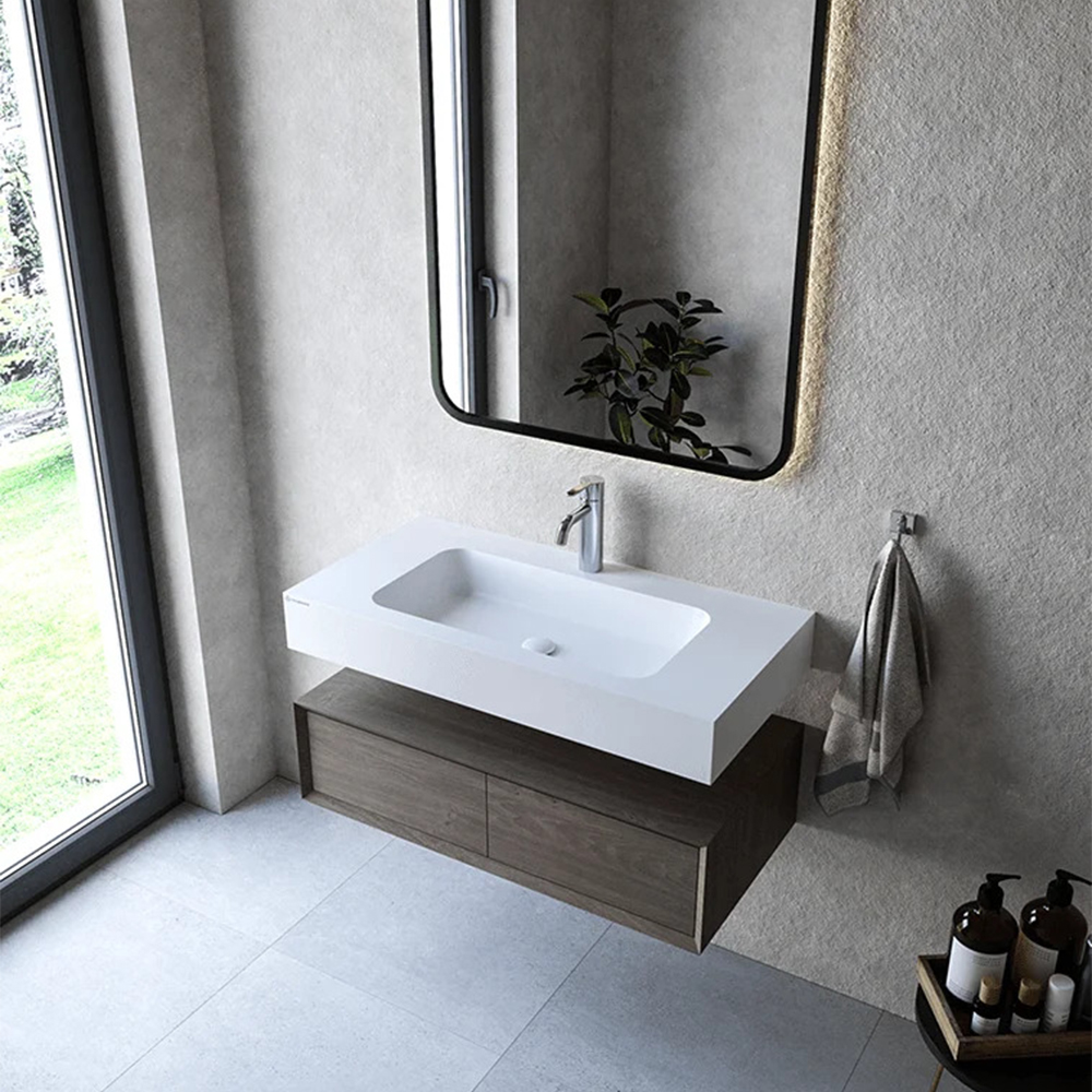 Cristalstone Linea Simpla umywalka 90x45 cm prostokątna ścienna-z blatem biała U900-MCOT