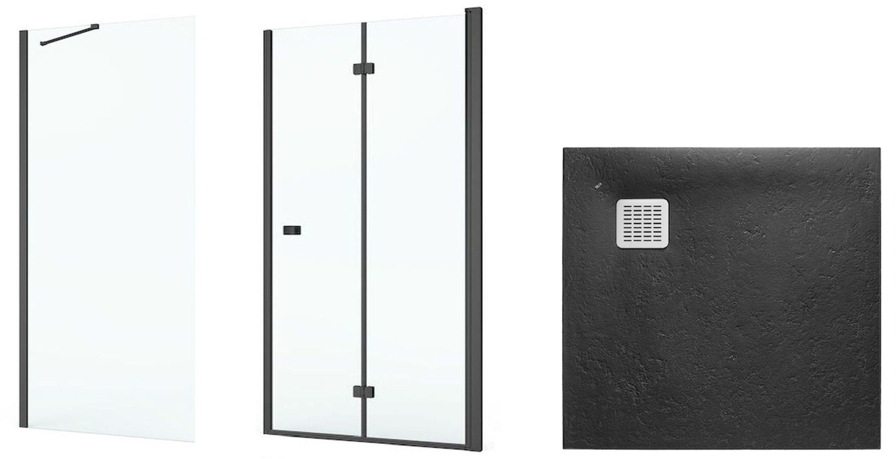 Zestaw Roca Capital kabina prysznicowa 80x80 cm kwadratowa MaxiClean z brodzikiem Terran czarny (AM4508016M, AM4408016M, AP10332032001400)