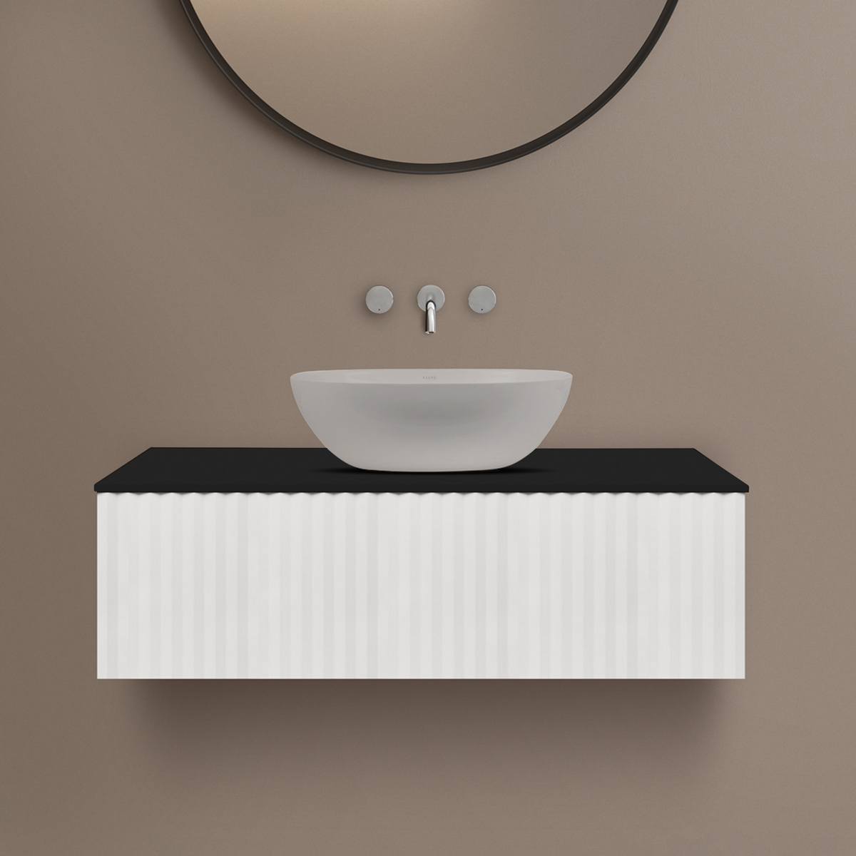 Ksuro 02 szafka 100 cm podumywalkowa wisząca z blatem biały mat/czarny mat 58007000 - Wysyłka w 24h