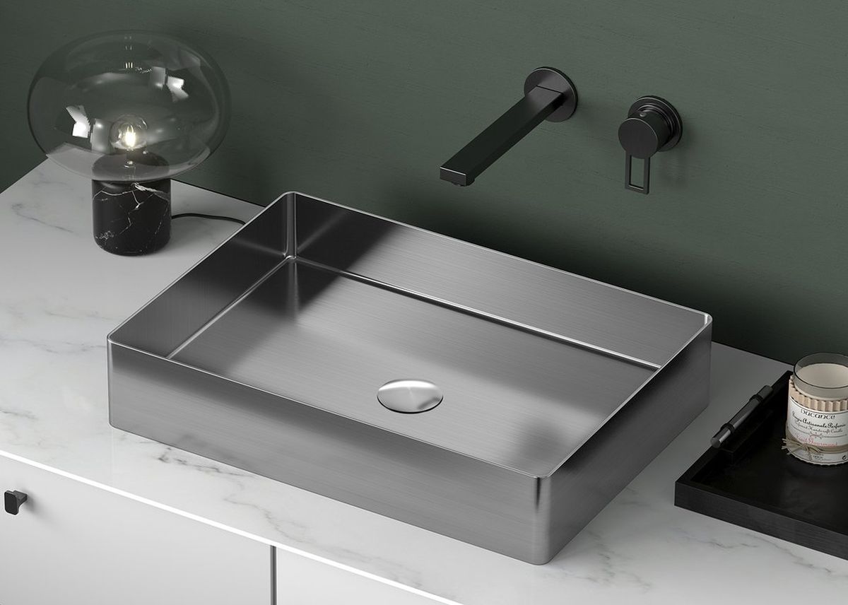 Sapho Aurum umywalka 50x35,2 cm nablatowa prostokątna stal nierdzewna szczotkowana AU403