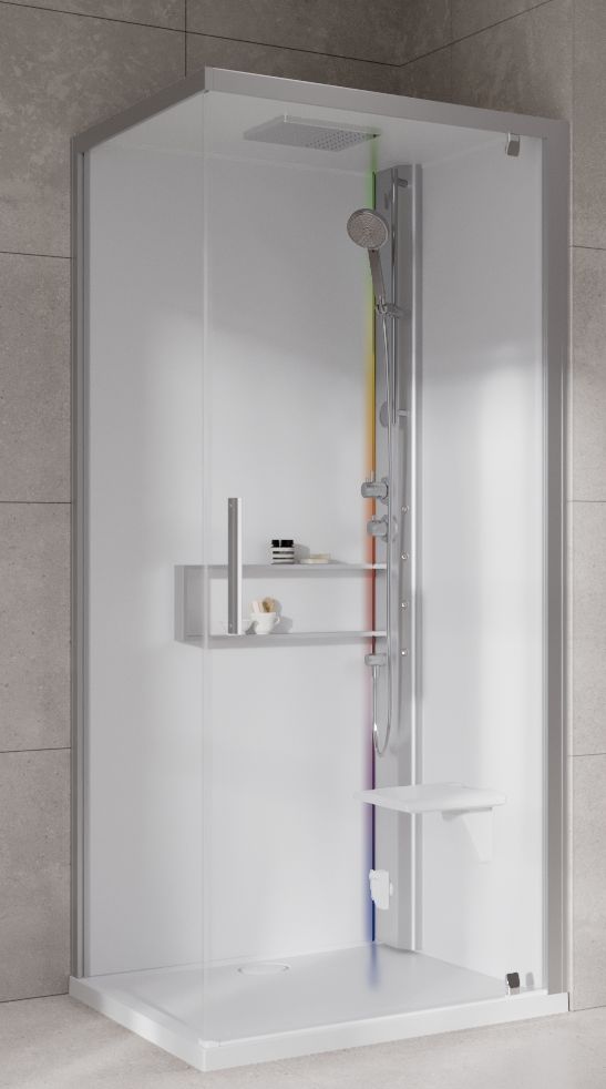 Novellini Glax 2 2.0 G+F kabina z hydromasażem 80 cm kwadratowa prawa parowa z brodzikiem srebrna G22GF80DT5-1BB