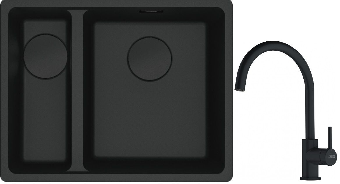Franke Maris MRG 160-34-15SBL zlewozmywak 52x40 cm Fragranite czarny mat z baterią kuchenną Lina czarny mat (1250697756, 1150626019) - Wysyłka w 24h
