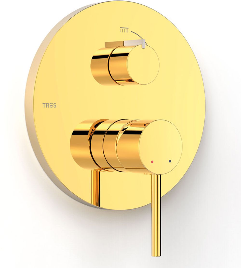 Tres Selection bateria wannowo-prysznicowa podtynkowa złota 26228110OP