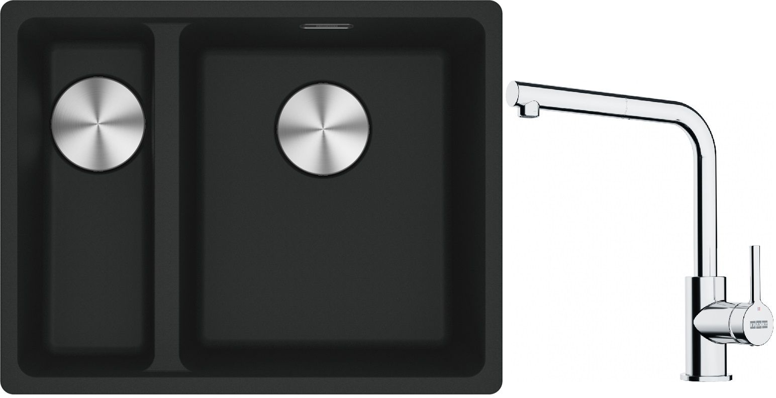 Franke Maris MRG 160-34-15SBL zlewozmywak 52x40 cm Fragranite czarny mat z baterią kuchenną Lina chrom (1250687268, 1150712420)