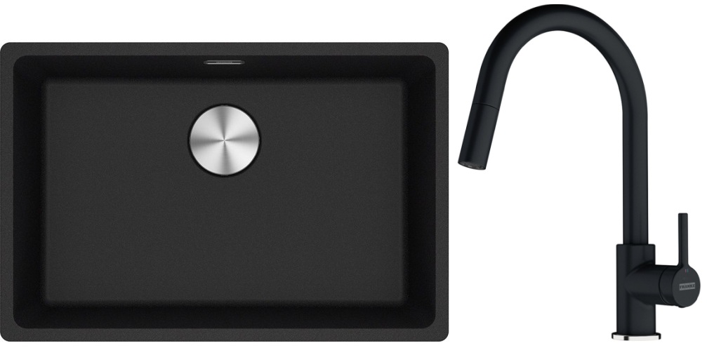 Franke Maris MRG 110-62 zlewozmywak 62x40 cm Fragranite onyx z baterią kuchenną Lina onyx (1250687257, 1150626055)