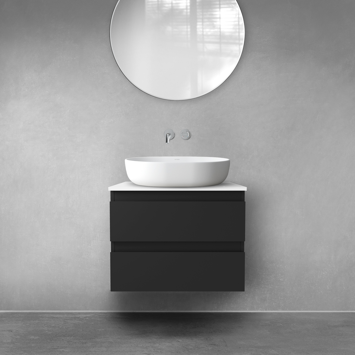 Oltens Vernal szafka 60 cm podumywalkowa wisząca z blatem czarny mat/biały połysk 68121300 - Wysyłka w 24h