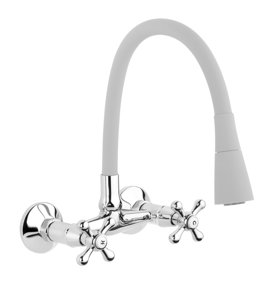 Invena Roma bateria kuchenna ścienna z elastyczną wylewką chrom/szary BC-24-E5S