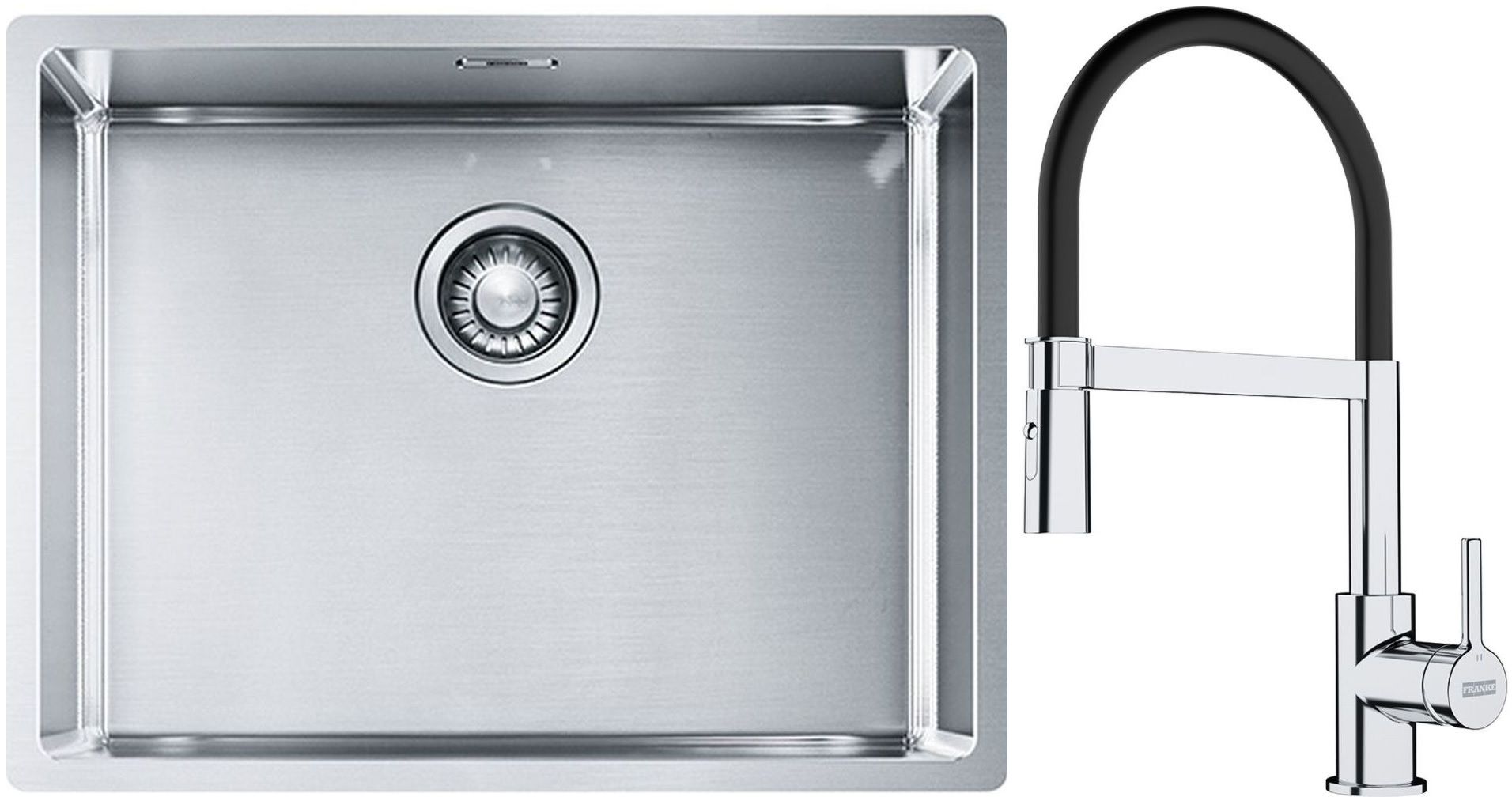 Franke Box BXX 110-54/ BXX 210-54 zlewozmywak 58x45 cm stalowy z baterią kuchenną Lina chrom/czarny (1270453660, 1150626085)