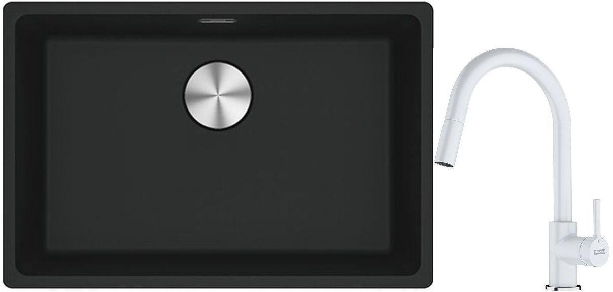 Franke Maris MRG 110-52 zlewozmywak 52x40 cm Fragranite czarny mat z baterią kuchenną Lina biały polarny (1250687252, 1150626081) - Wysyłka w 24h