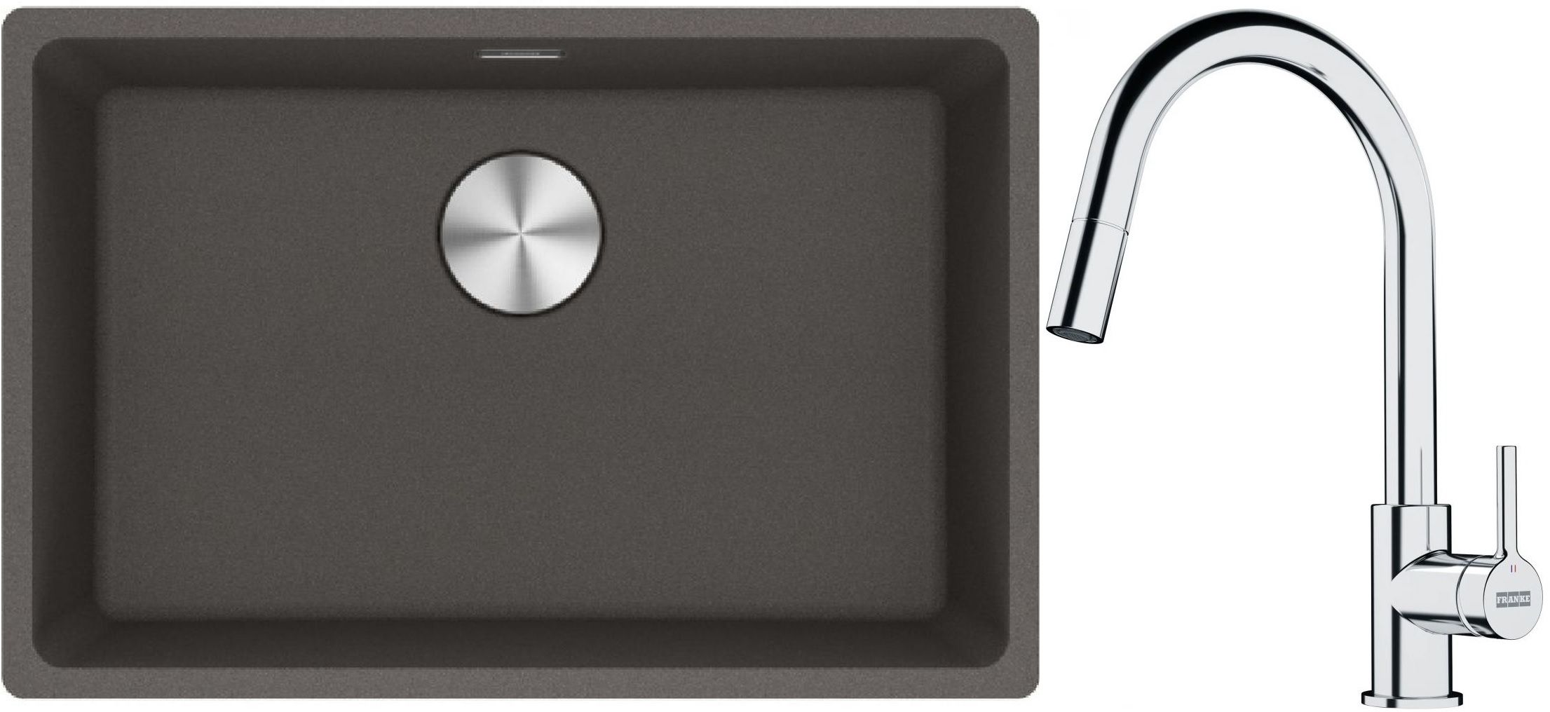Franke Maris zlewozmywak granitowy 65,3x43,3 cm łupkowy szary z baterią kuchenną Lina chrom (1250716376, 1150693229)