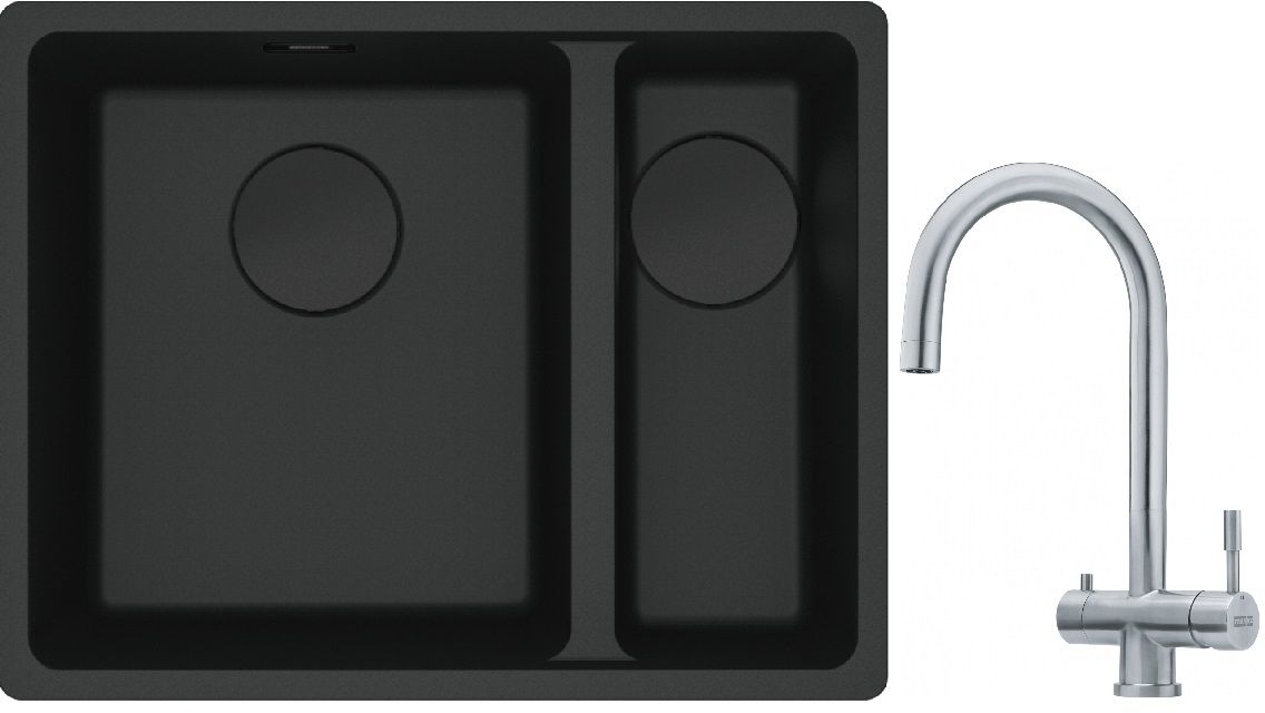 Franke Maris MRG 160-34-15SBR zlewozmywak 52x40 cm Fragranite czarny mat z baterią kuchenną Eos stal szlachetna (1250697755, 1200179979)