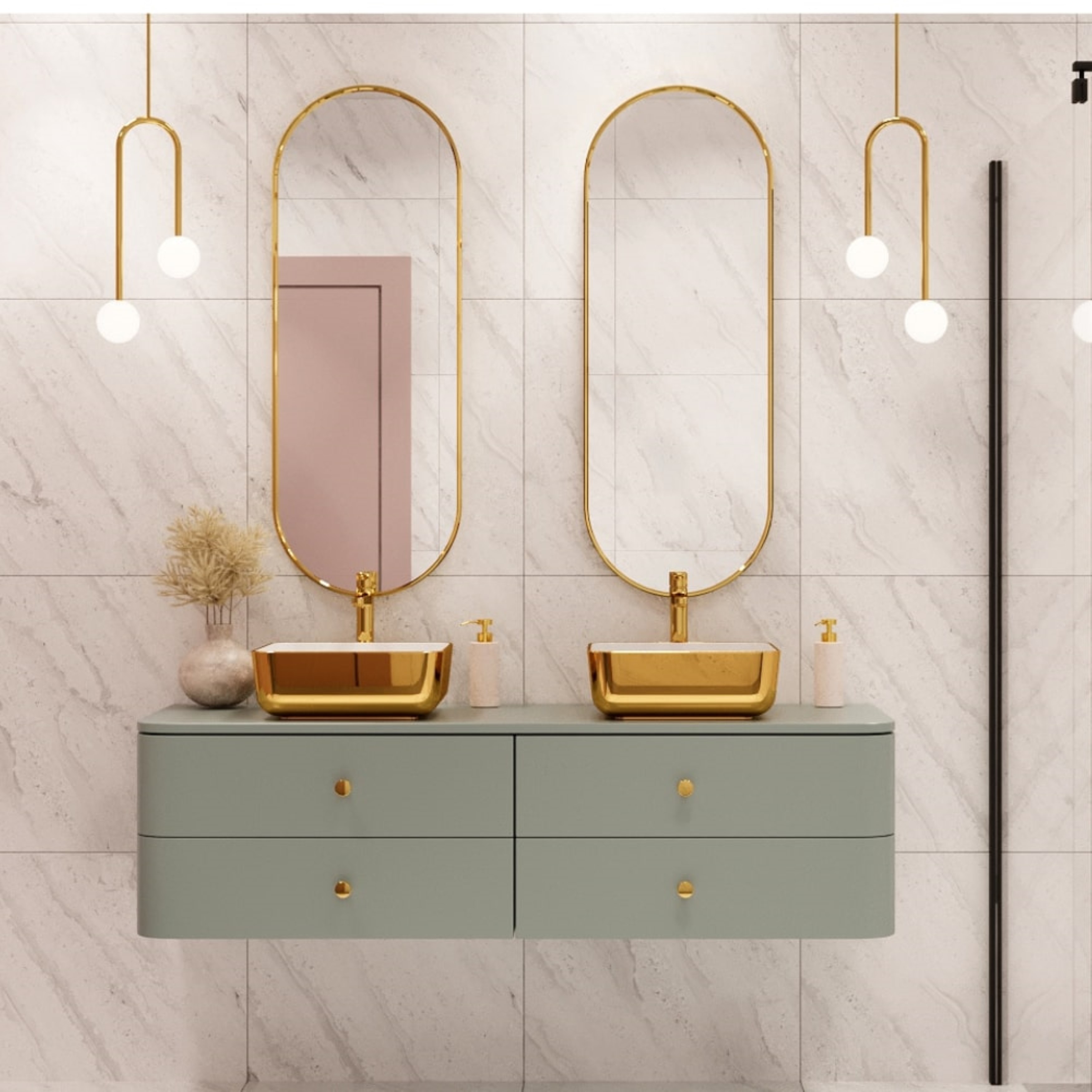 Invena Malaga umywalka 39 cm nablatowa kwadratowa złoty/biały CE-39-013-W