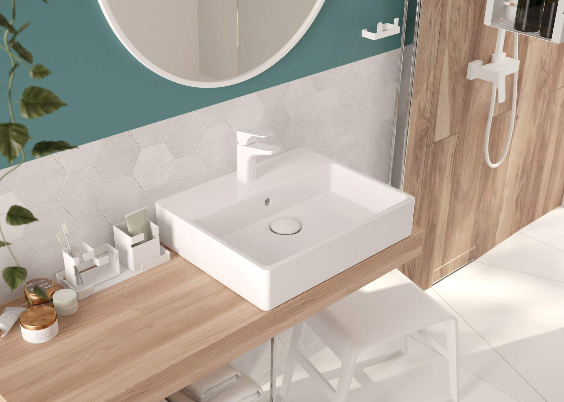 Deante Temisto umywalka 60x50 cm nablatowa prostokątna biała CDT6U6S - Wysyłka w 24h