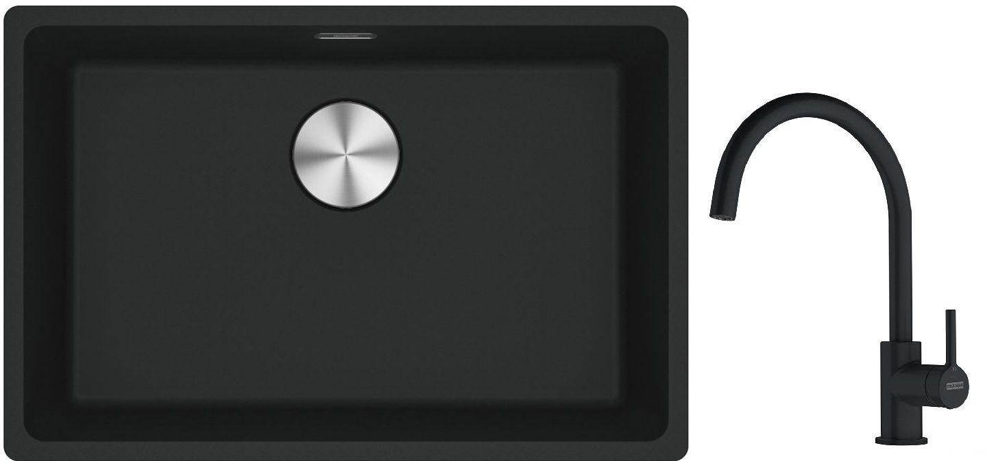 Franke Maris MRG 110-62 zlewozmywak 62x40 cm Fragranite z baterią kuchenną Lina czarny mat (1250687256, 1150626019)