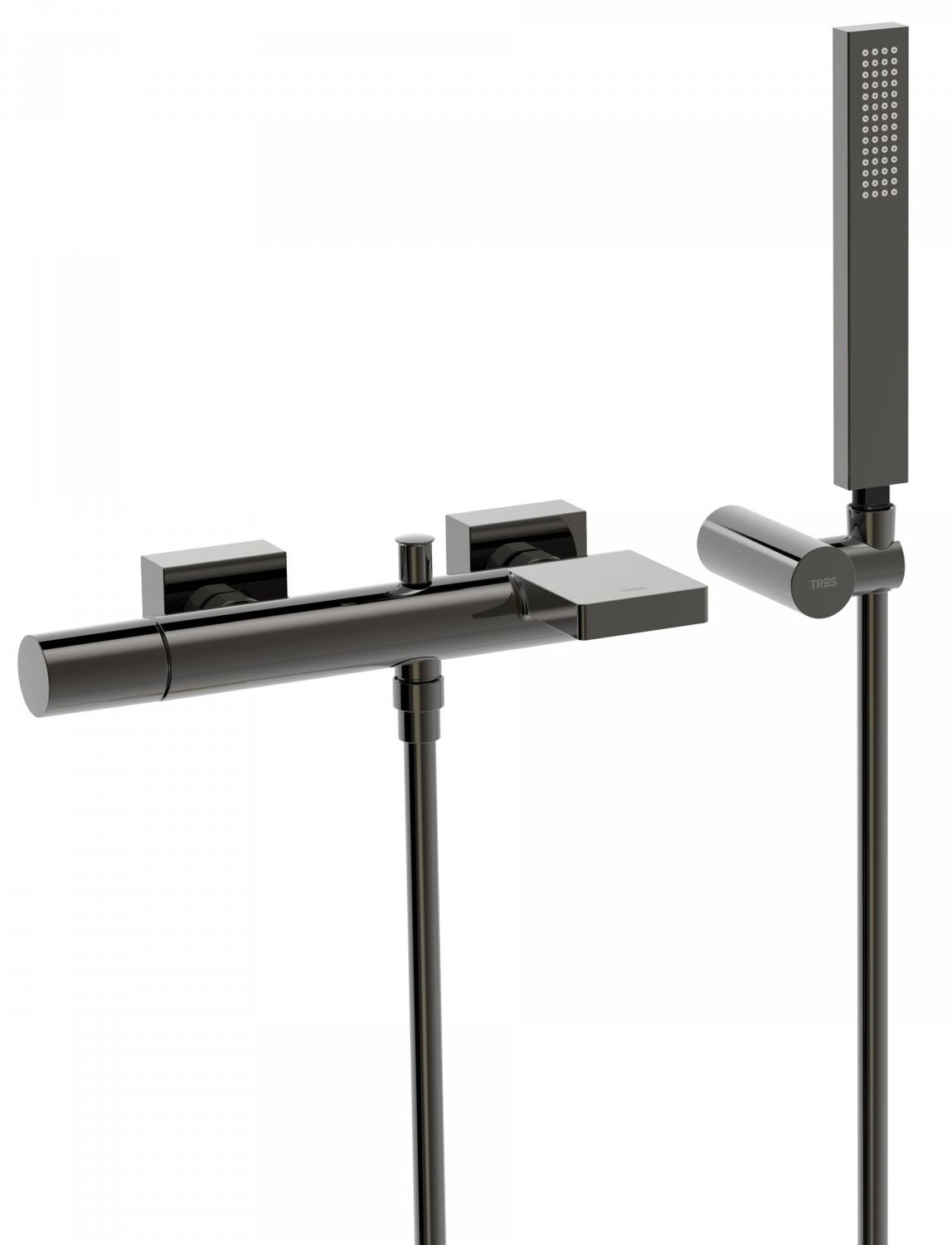 Tres Project bateria wannowo-prysznicowa ścienna z kaskadą czarny metal 211.170.01.KM