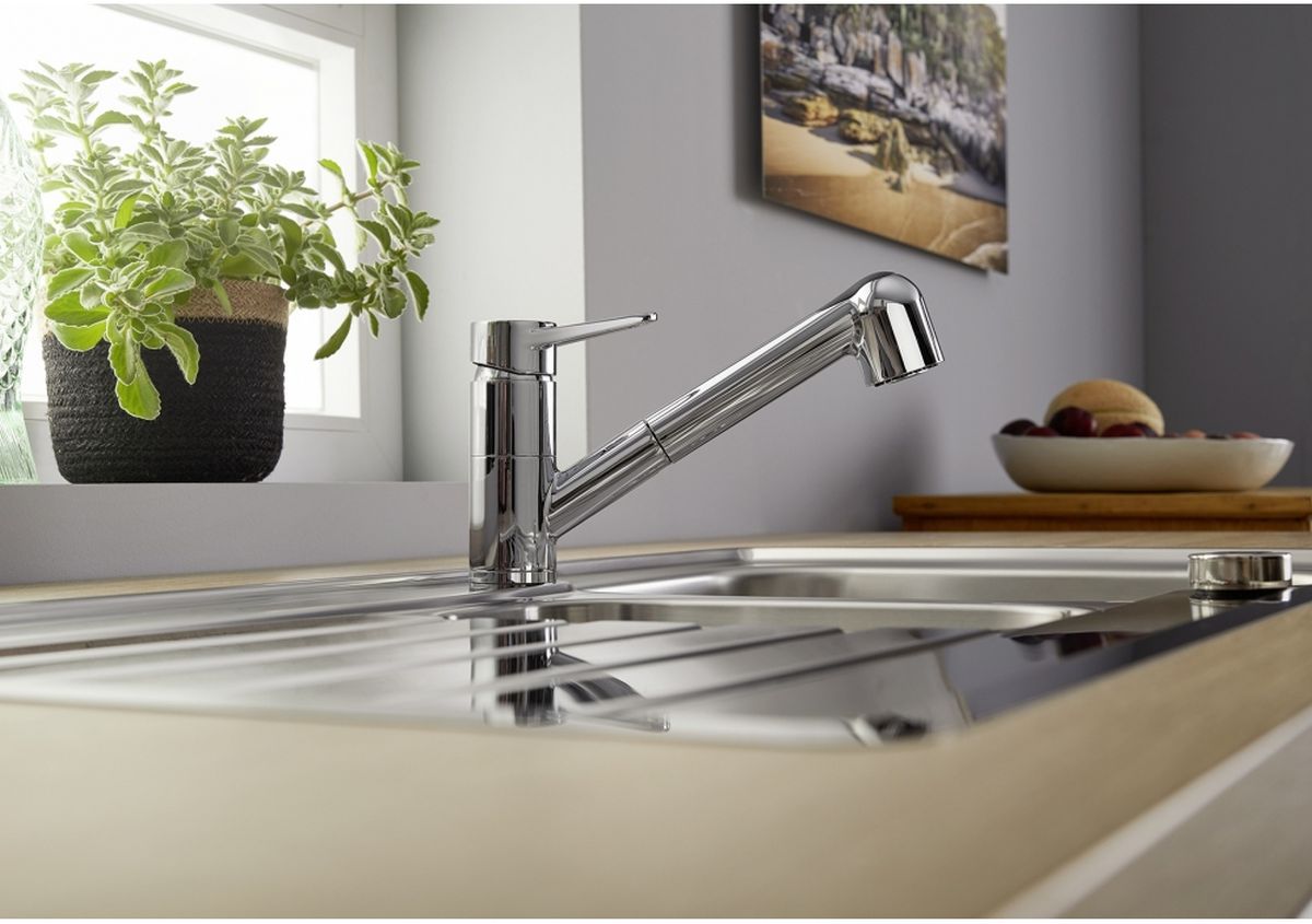 Blanco Wega-S II bateria kuchenna stojąca z wyciąganą wylewką chrom 526416