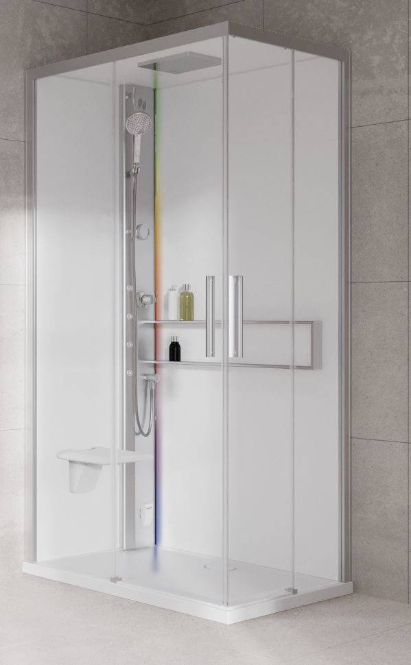 Novellini Glax 2 2.0 A kabina z hydromasażem 90x70 cm lewa parowa z brodzikiem srebrna G22A9070SM5-1BB