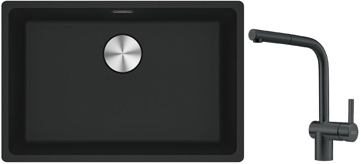 Franke Maris MRG 110-52 zlewozmywak 52x40 cm Fragranite czarny mat z baterią kuchenną Atlas czarna stal szlachetna (1250687252, ... - Wysyłka w 24h