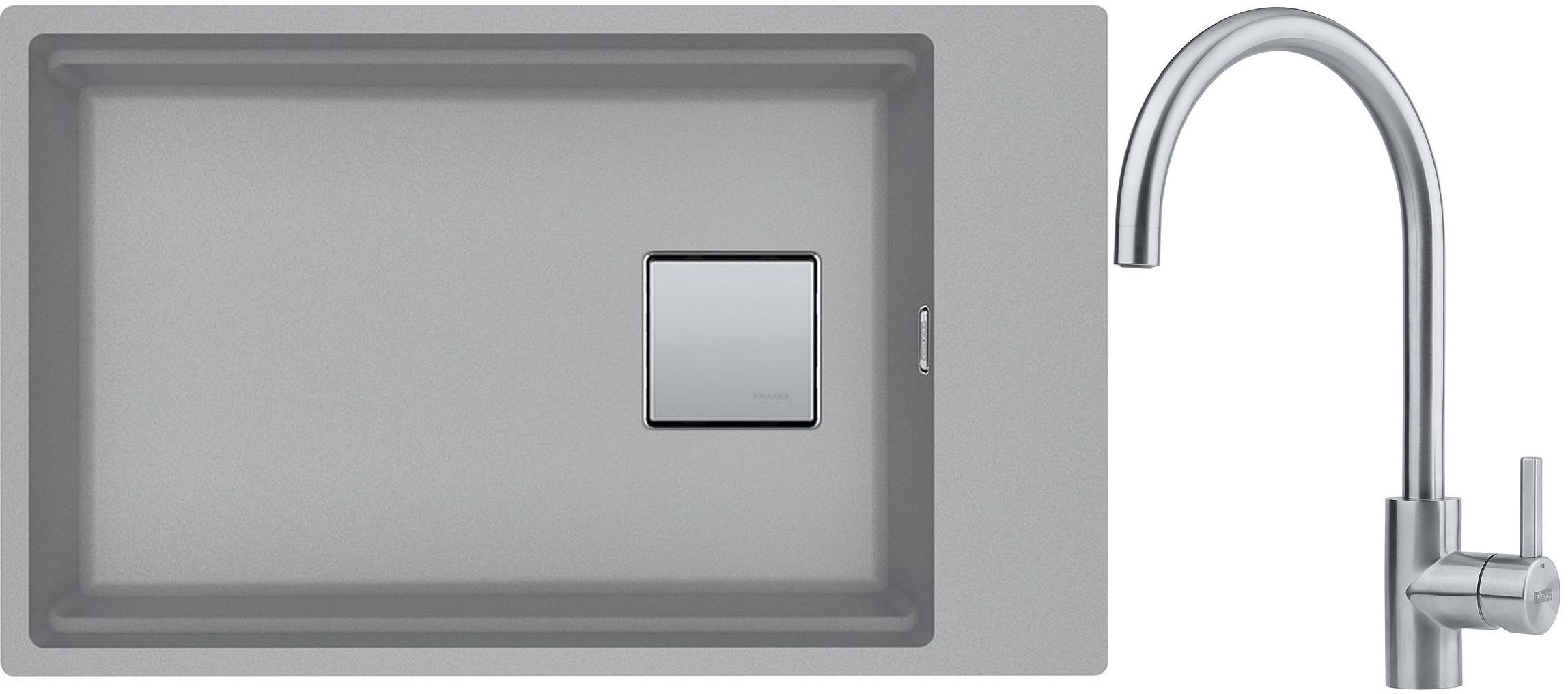 Franke Kanon KNG 110-62 zlewozmywak 62x42 cm Fragranite kamienny szary z baterią kuchenną Eos Neo stal szlachetna (1250528623, 1150590044)