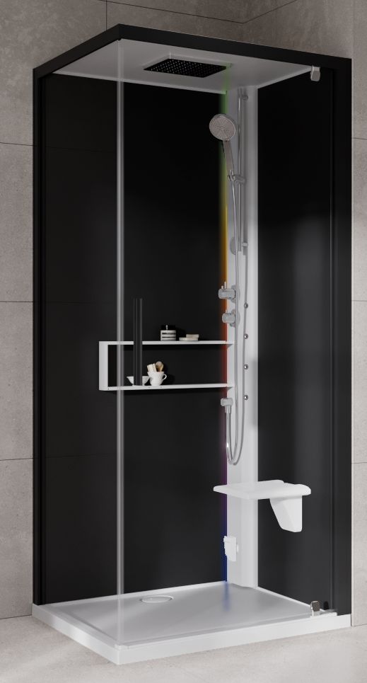 Novellini Glax 2 2.0 G+F kabina z hydromasażem 90 cm kwadratowa prawa parowa z brodzikiem biała G22GF90DT5-1UH