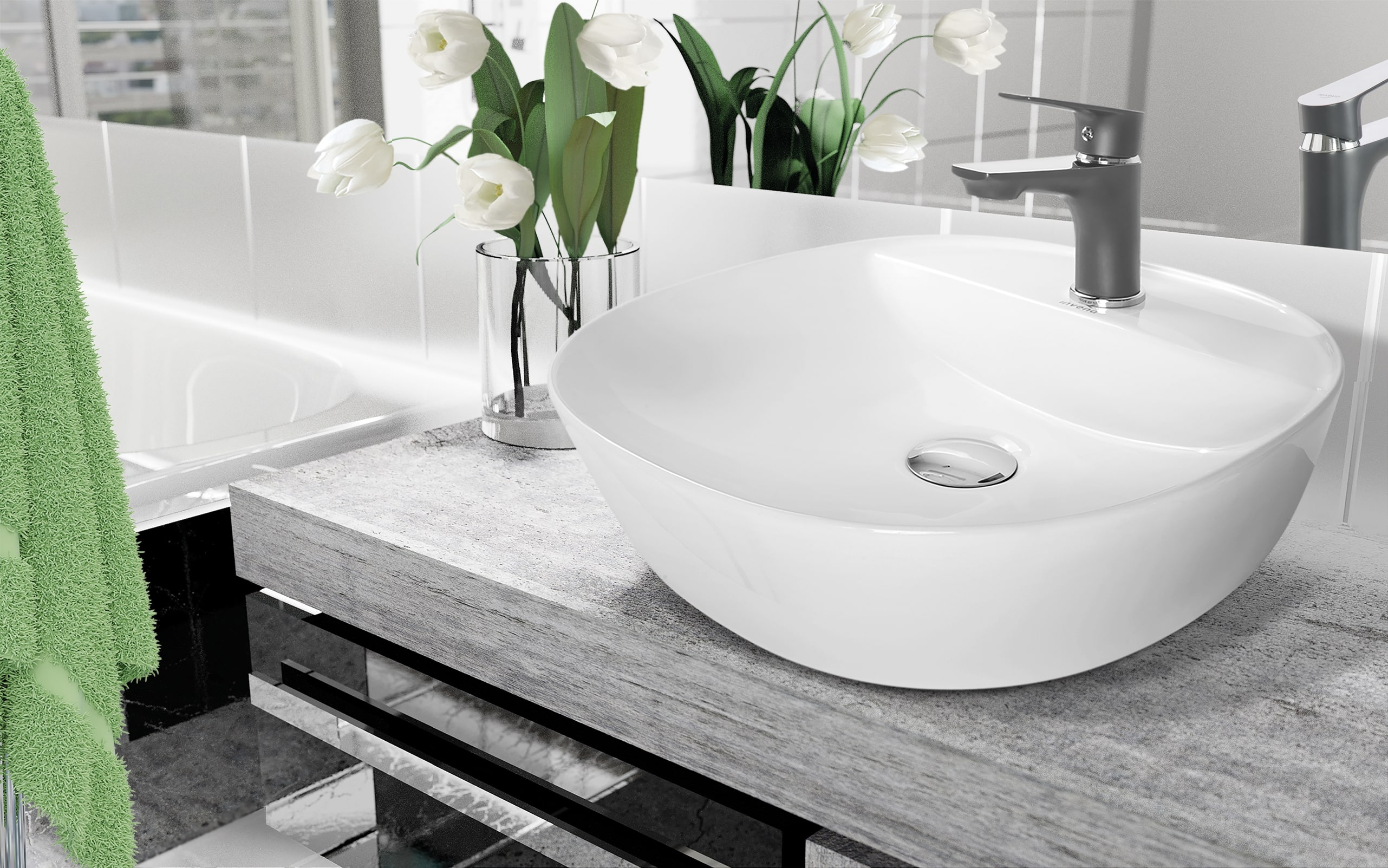 Invena Parla umywalka 40 cm nablatowa okrągła biała CE-41-001