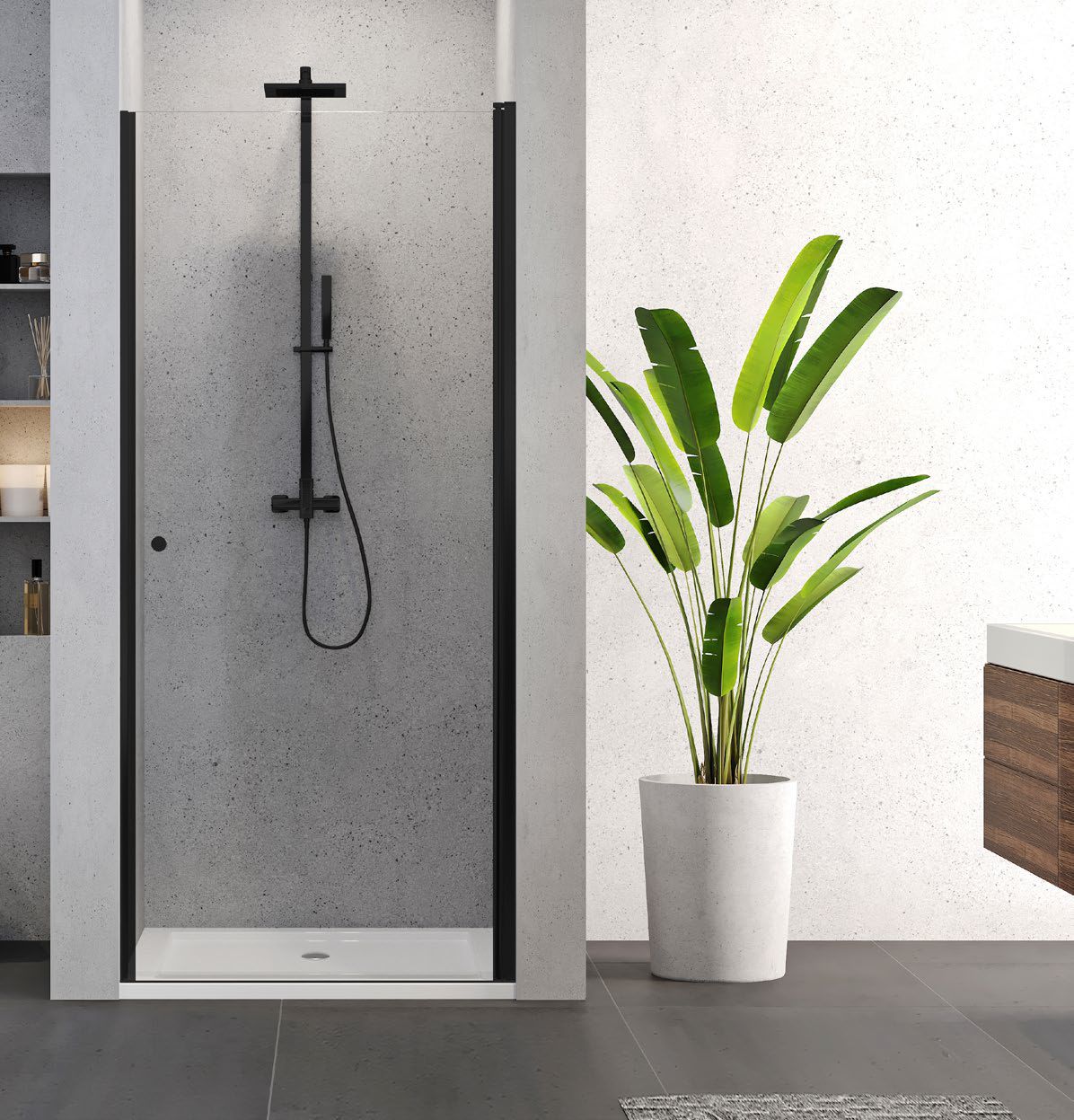 New Trendy Superia Black drzwi prysznicowe 80 cm uchylne czarny mat/szkło przezroczyste D-0332A