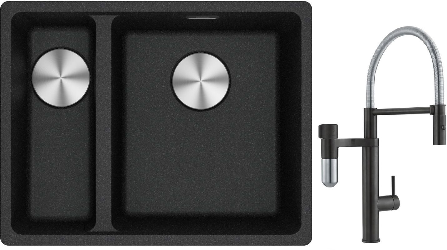Franke Maris MRG 160-34-15 zlewozmywak 55x43 cm Fragranite onyx z baterią kuchenną Vital Semi-Pro czarny mat/stal (1250687269, 1200621313)