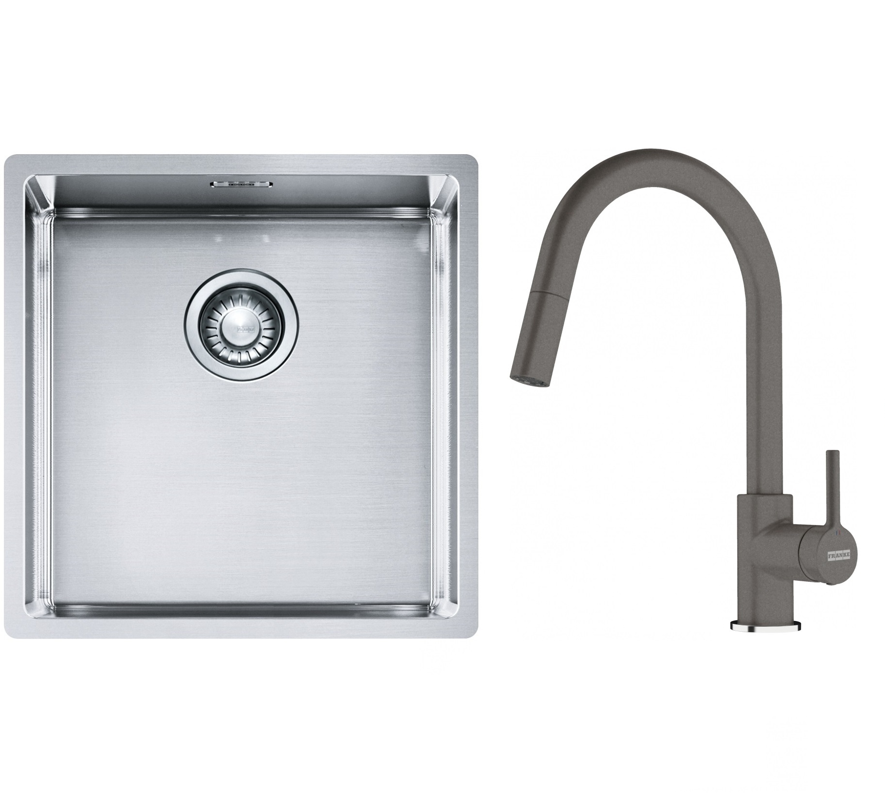 Franke Box BXX 210/110-40 zlewozmywak 45x44 cm stalowy z baterią kuchenną Lina kamienny szary (1270453654, 1150626057)