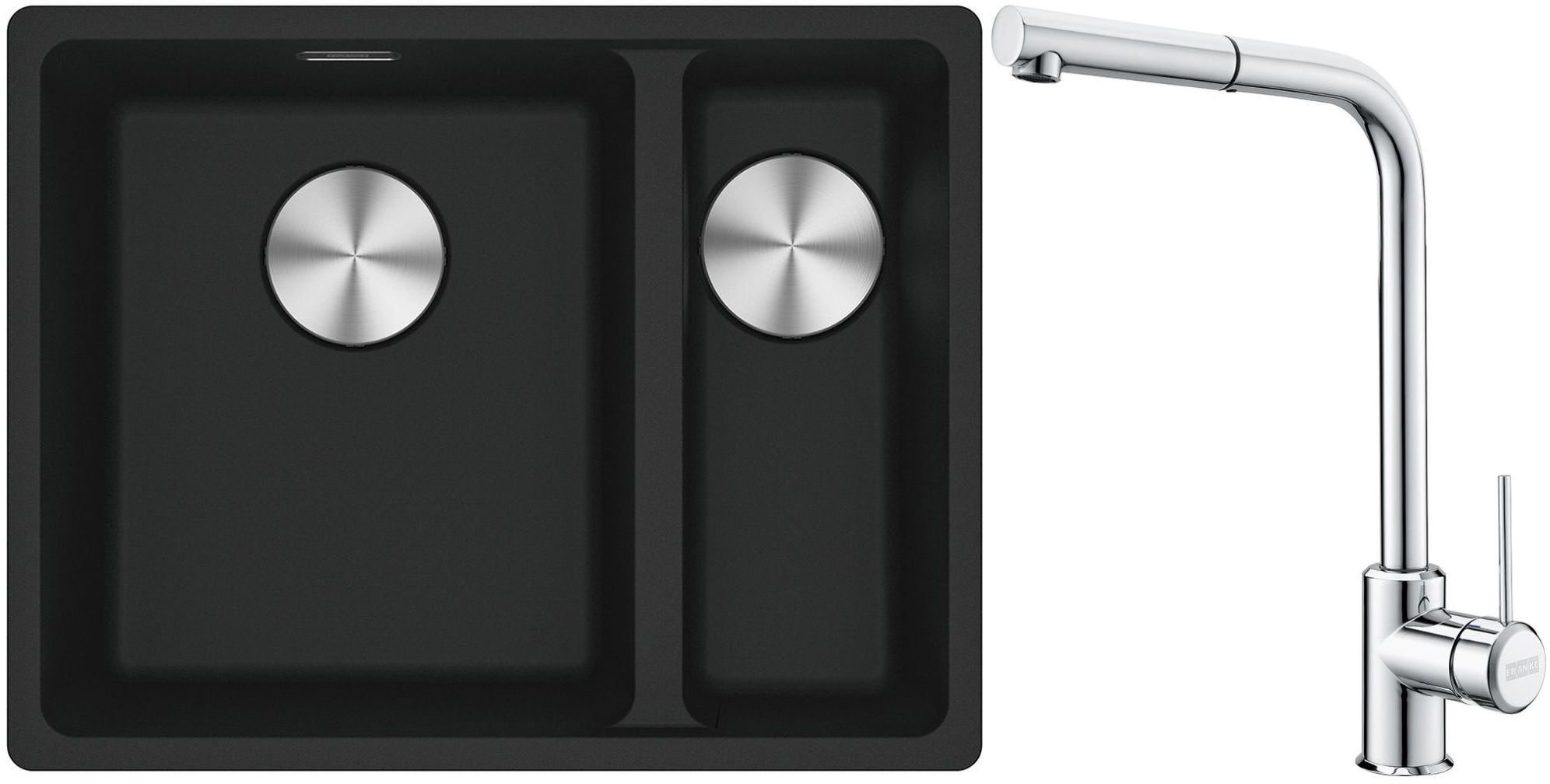 Franke Maris MRG 160-34-15SBR zlewozmywak 52x40 cm Fragranite czarny mat z baterią kuchenną Sirius Side chrom (1250687264, 1150668280)