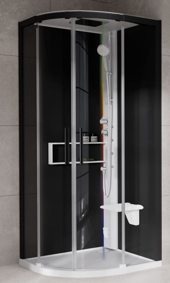 Novellini Glax 2 2.0 R kabina z hydromasażem 100x100 cm półokrągła parowa z brodzikiem biała G22R109T5-1UH