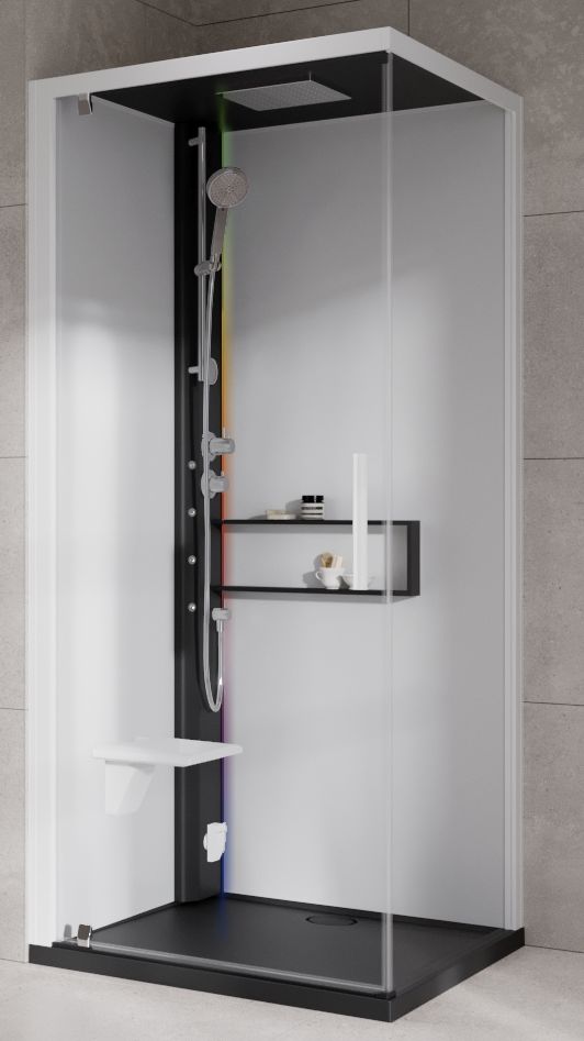 Novellini Glax 2 2.0 G+F kabina z hydromasażem 80 cm kwadratowa lewa parowa z brodzikiem czarna G22GF89ST5-1HU