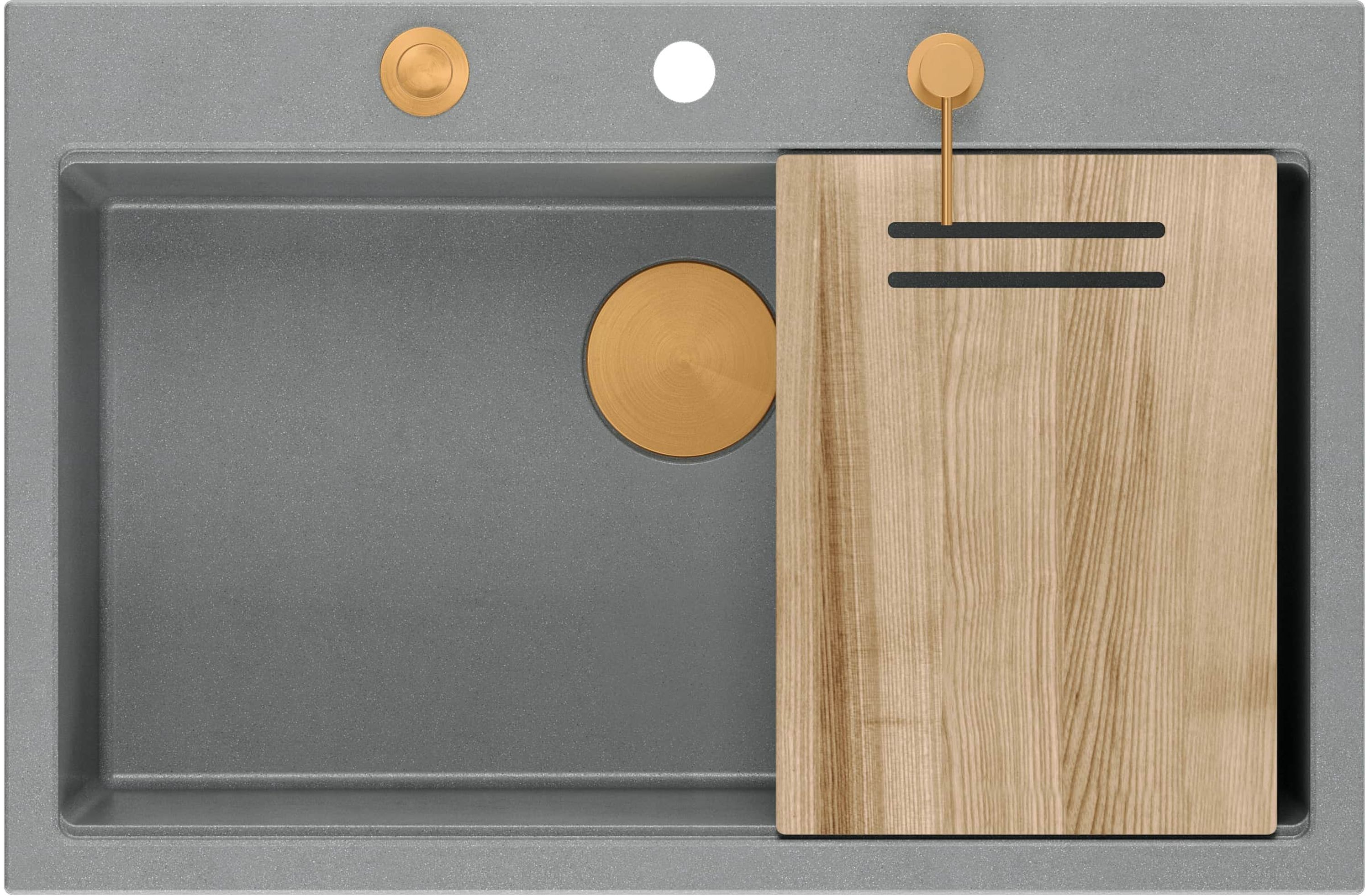 Quadron Marc 110 zlewozmywak 76x50 cm GraniteQ silver stone/elementy miedziane HQM7650U5_PVDC1 - Wysyłka w 24h