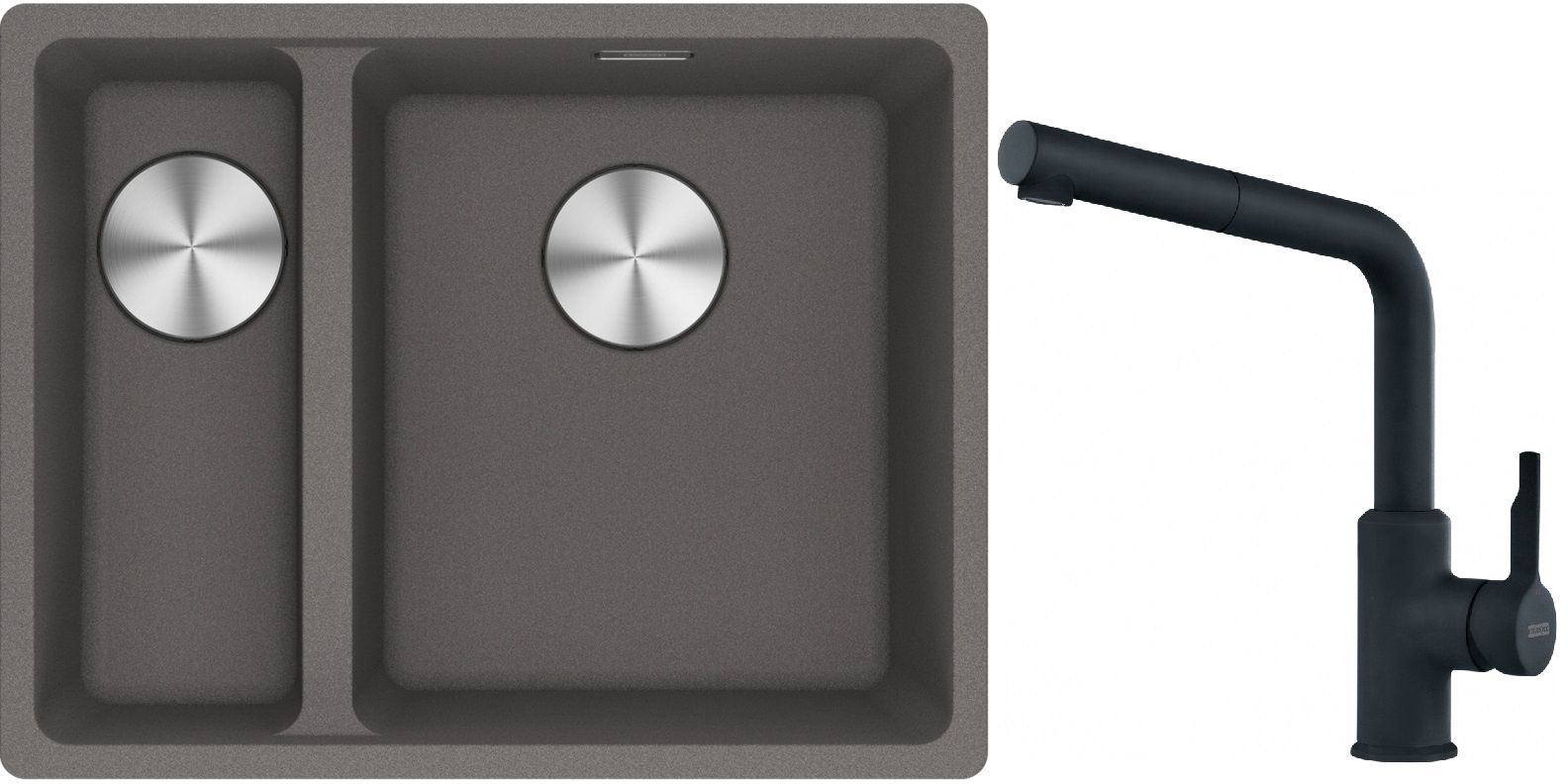 Franke Maris MRG 160-34-15SBL zlewozmywak 52x40 cm Fragranite kamienny szary z baterią kuchenną Urban czarny mat (1250687270, 1150627523)
