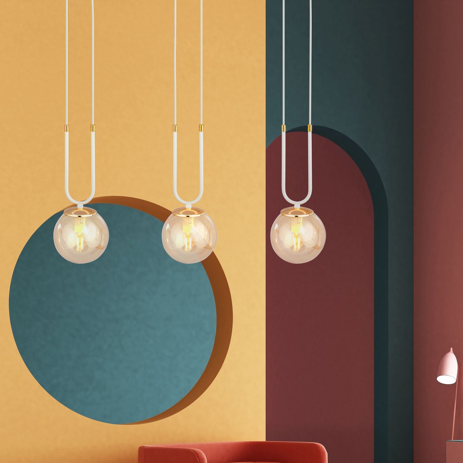 Emibig Glam lampa wisząca 3x10 W biała-bursztynowa 1117/3