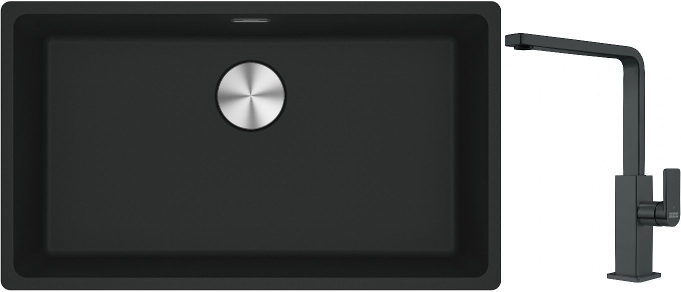 Franke Maris MRG 110-72 zlewozmywak 72x40 cm Fragranite czarny mat z baterią kuchenną Mythos czarna stal szlachetna (1250687260, ...