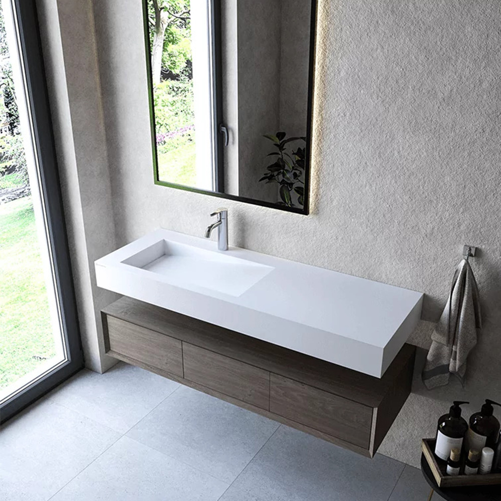 Cristalstone Linea Ideal umywalka 130x45 cm ścienna prostokątna biały U1300-MBLOLB