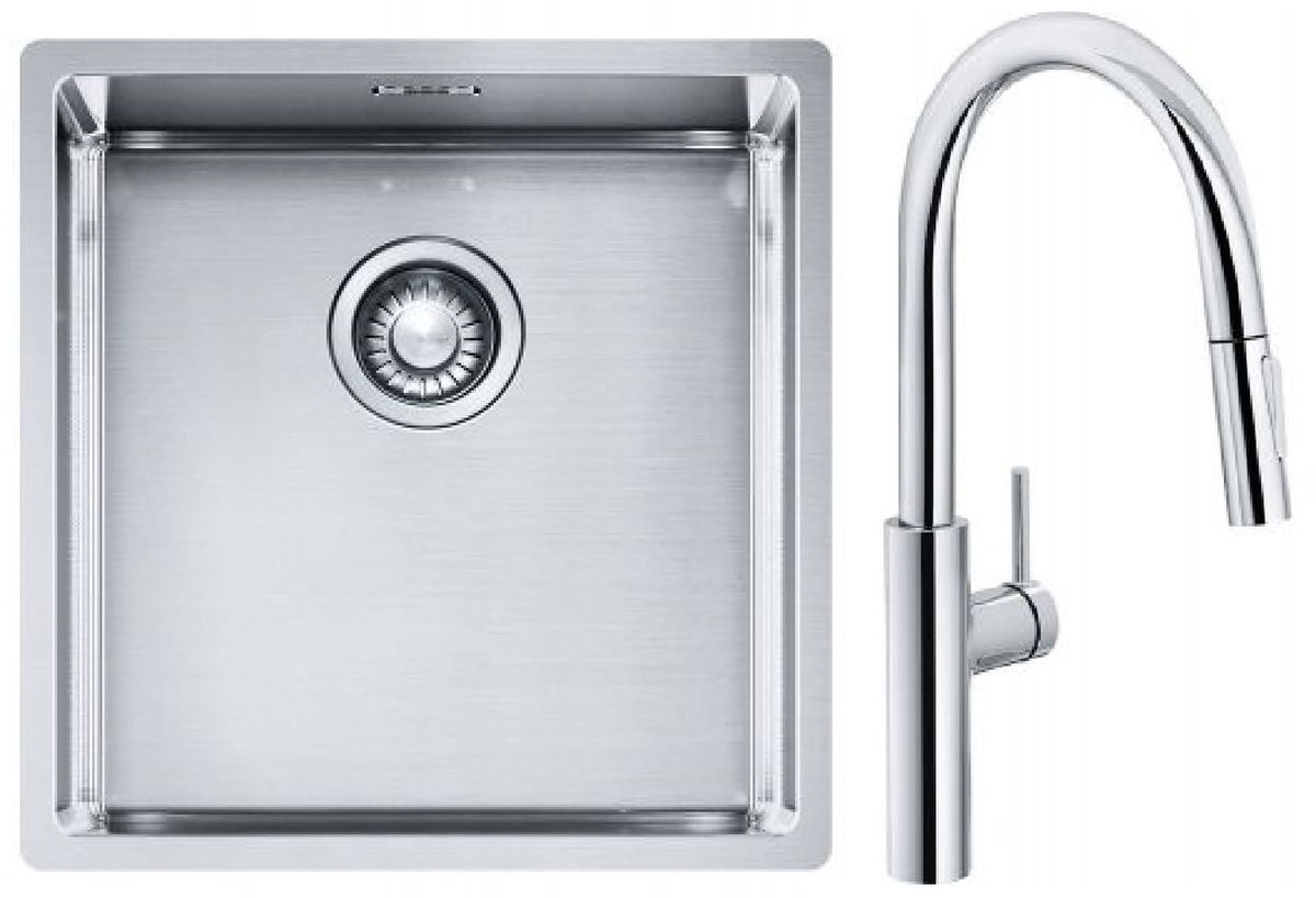 Franke Box BXX 210/110-40 zlewozmywak 45x44 cm stalowy z baterią kuchenną Pescara L Slide-In chrom (1270453654, 1150538940)