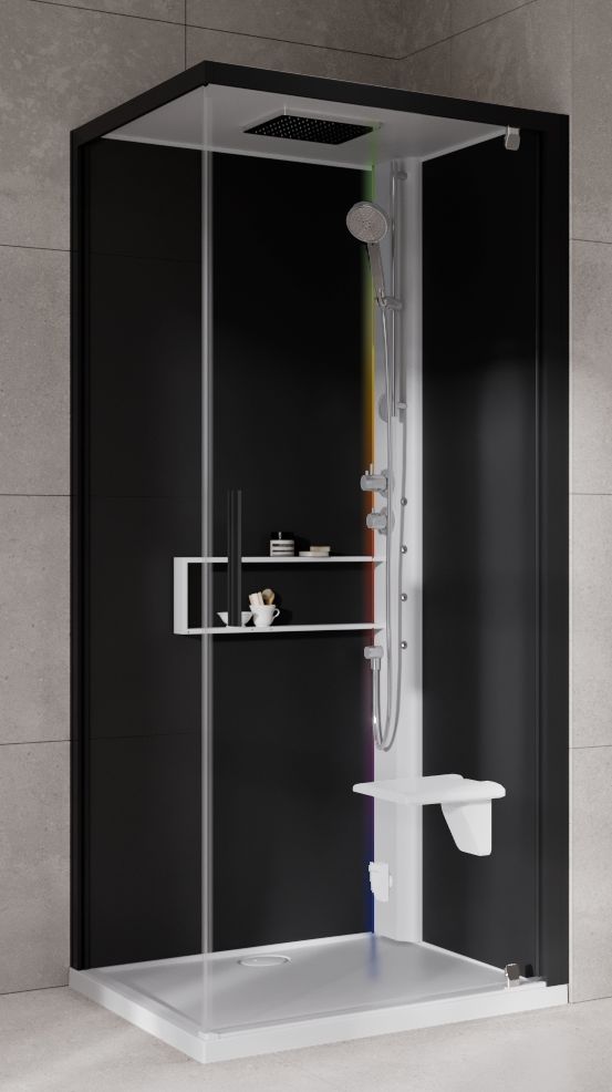 Novellini Glax 2 2.0 G+F kabina z hydromasażem 90 cm kwadratowa prawa parowa z brodzikiem biała G22GF99DT5-1UH