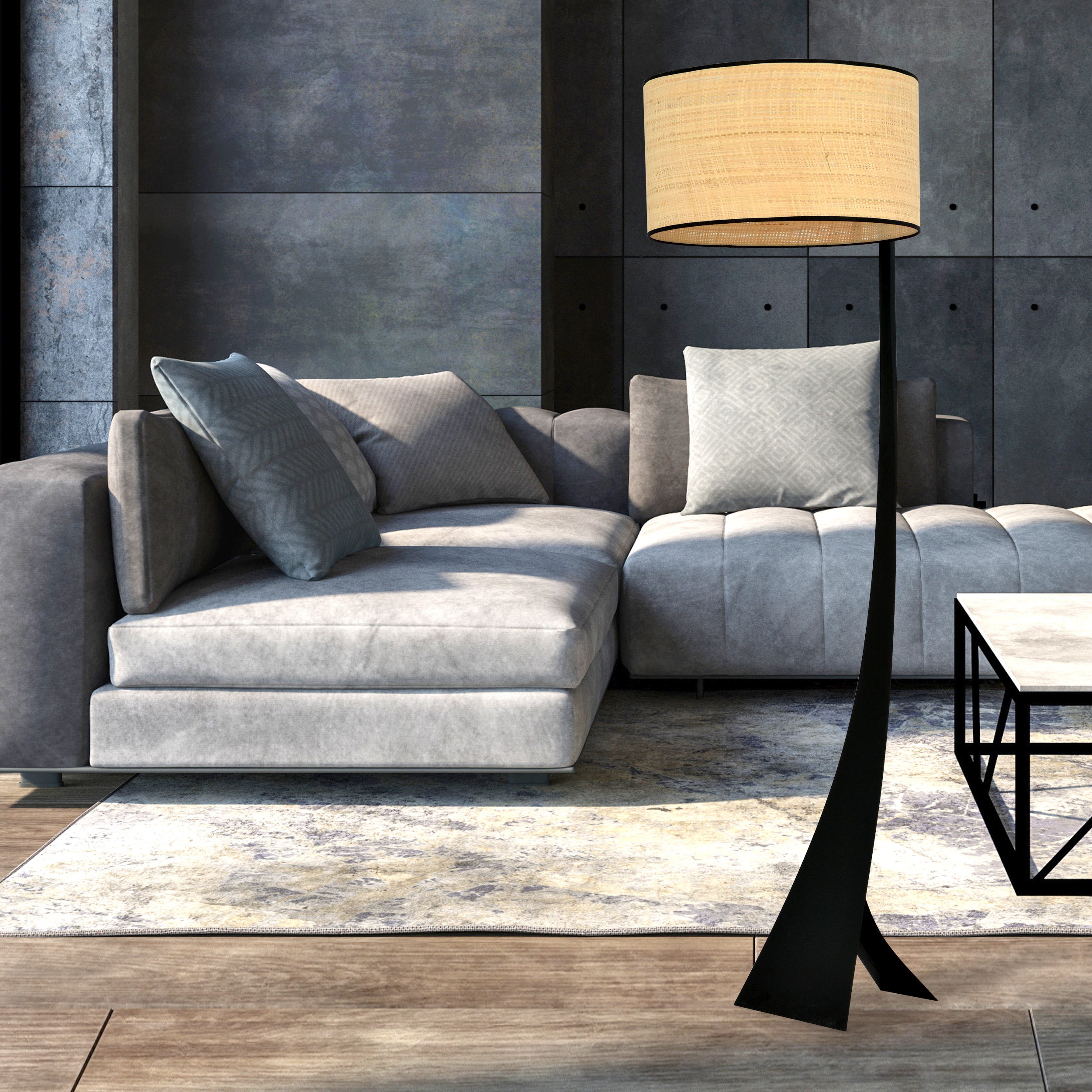 Emibig Estrella lampa stojąca 1x15 W czarna-beżowa 1157/LP1