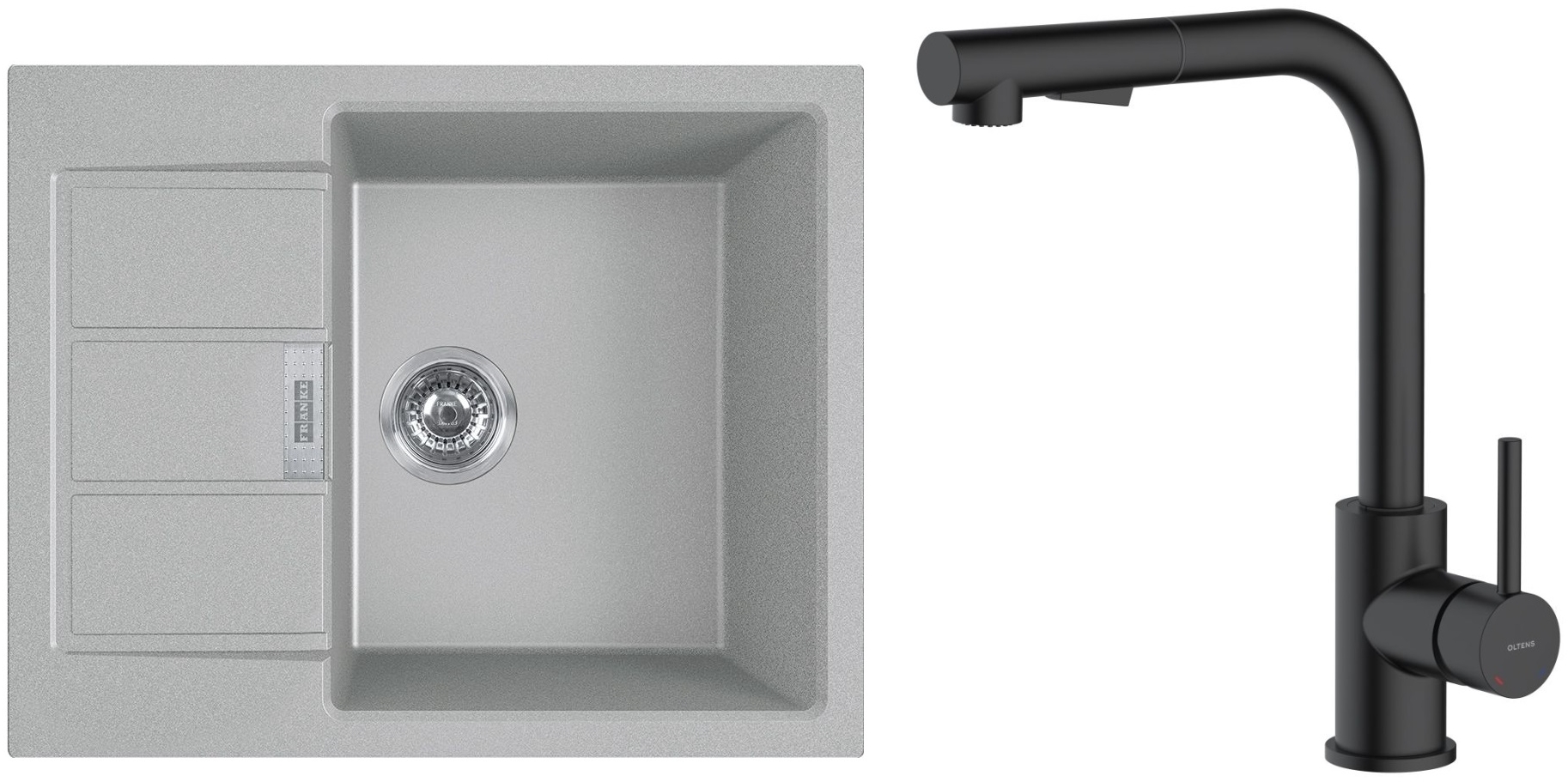 Zestaw Franke Sirius 2.0 S2D 611-62 zlewozmywak 62x50 cm z baterią kuchenną Oltens Myvat kamienny szary/czarny mat (1430618668, 35205300) - Wysyłka w 