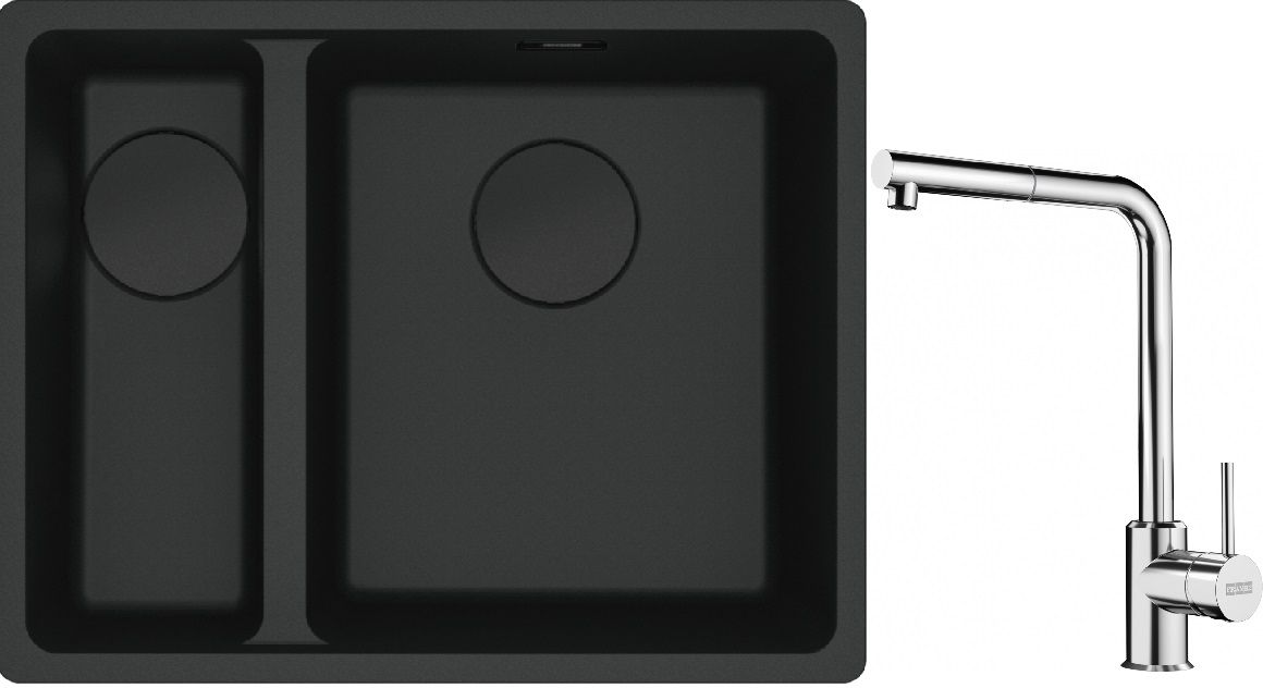 Franke Maris MRG 160-34-15SBL zlewozmywak 52x40 cm Fragranite czarny mat z baterią kuchenną Sirius Side chrom (1250697756, 1150668280) - Wysyłka w 24h